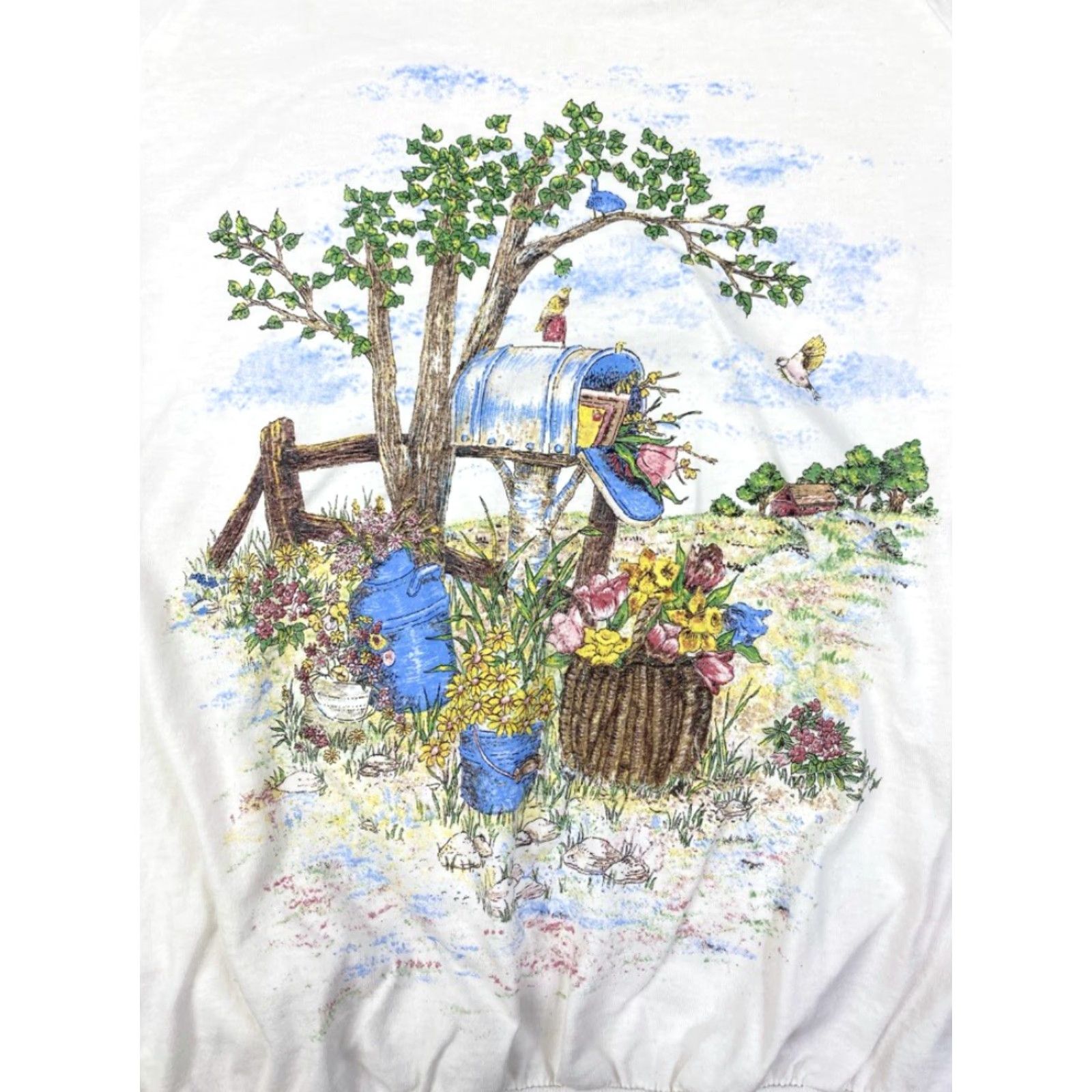 Basic Editions Basic Editions Oversized White Cotton Blend Floral Graphic Sweater L 1990s Casual Womens Men? Size L / US 10 / IT 46 - 2 Thumbnail