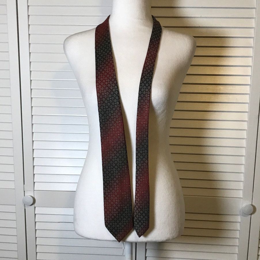 Other Wembley Red Gray Geometric Short Classic Men Necktie Size ONE SIZE - 2 Thumbnail
