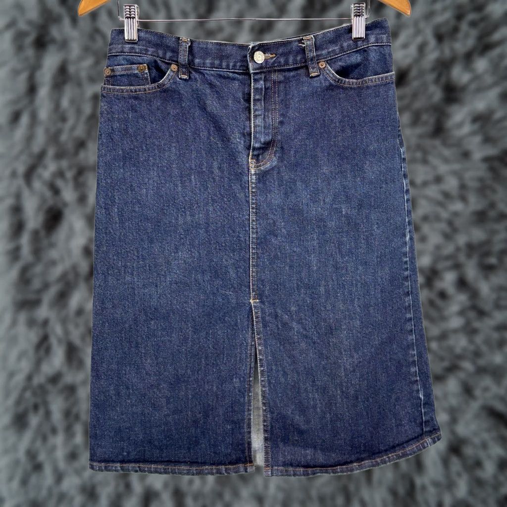 Gap VINTAGE Gap Y2K Midi Skirt Womens 10 Blue Front Slit Stretch Denim Size 32" / US 10 / IT 46 - 1 Thumbnail