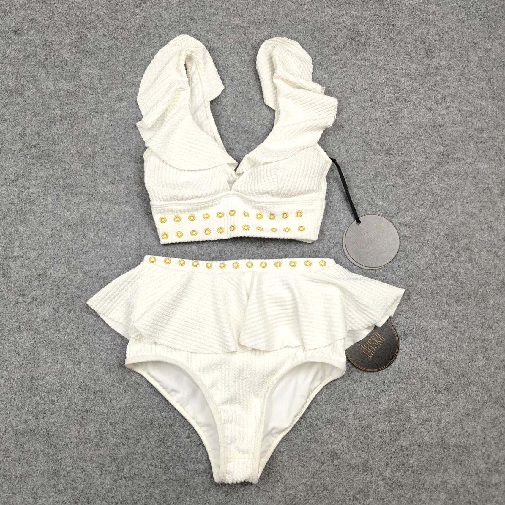 Vintage Duskii Bikini Swimsuit Womens XS White Sunrise Ruffle High-Waisted 2PC New Size ONE SIZE - 2 Thumbnail
