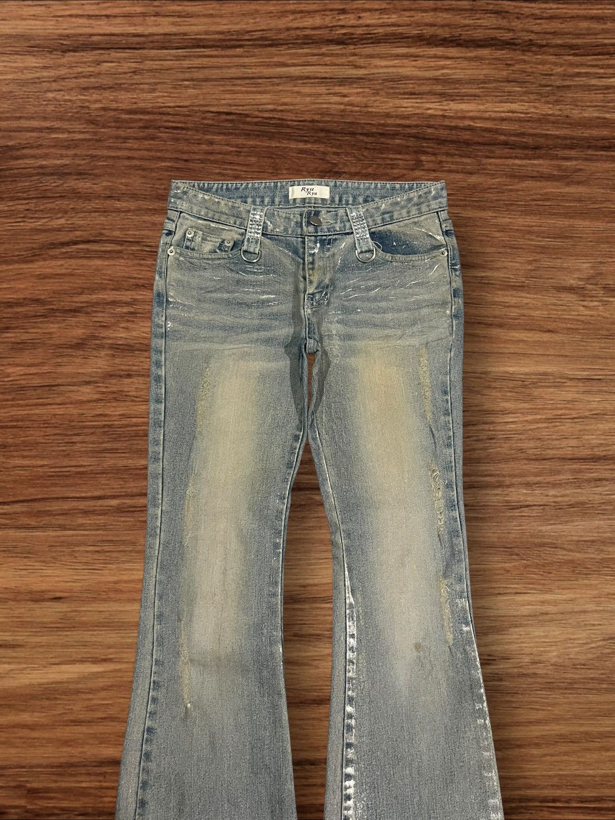 Japanese Brand Vintage Japanese Brand Ryu Ryu Waxed Distressed Flare Jeans Size 28" / US 6 / IT 42 - 3 Thumbnail