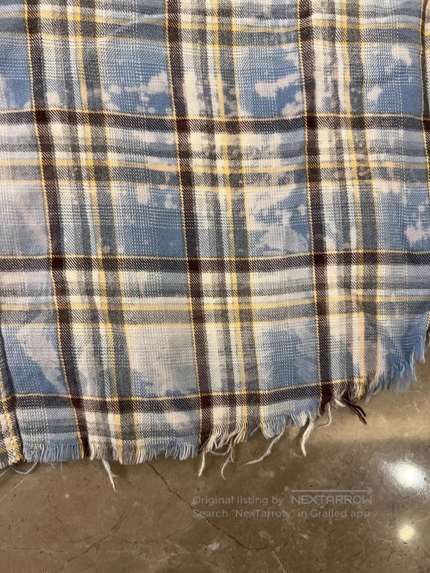 Saint Laurent Paris Blue Plaid Button-Up Shirt with Distressed Hem. Size US S / EU 44-46 / 1 - 5 Thumbnail