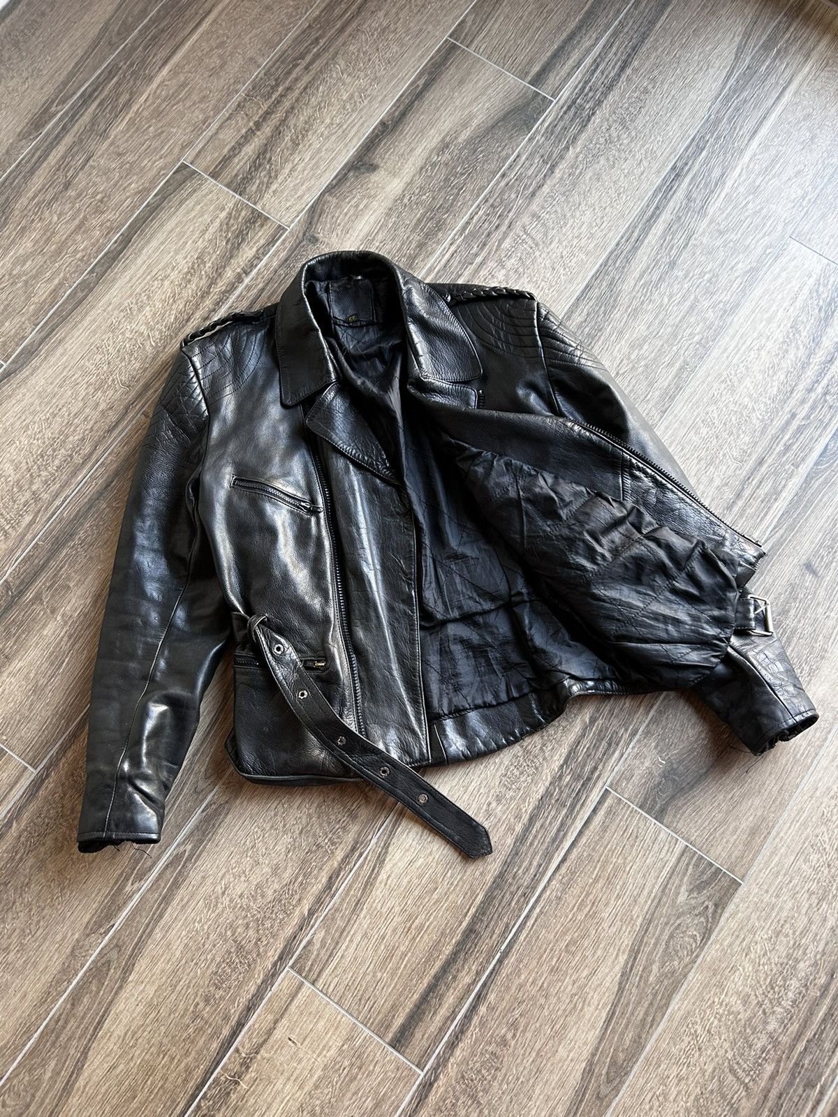 Genuine Leather Vintage Biker Leather jacket 90s mens Size US L / EU 52-54 / 3 - 3 Thumbnail