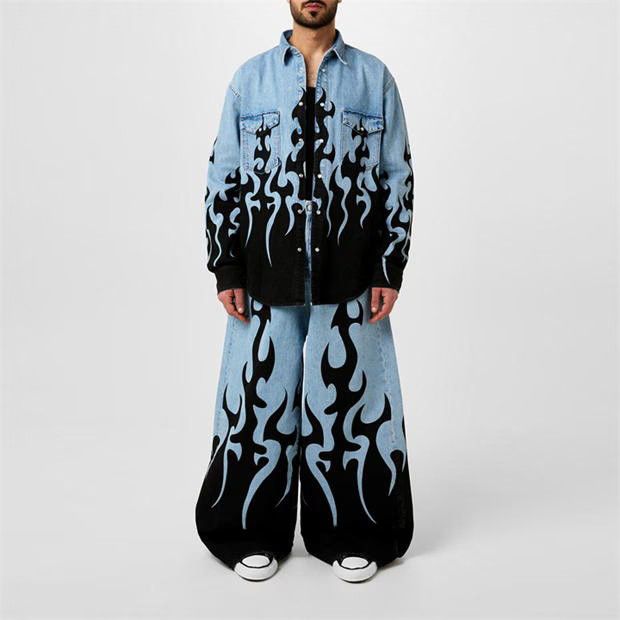 Vetements o1g2r1mq0824 Fire Print Denim Shirts in Blue & Black Size US XS / EU 42 / 0 - 5 Thumbnail