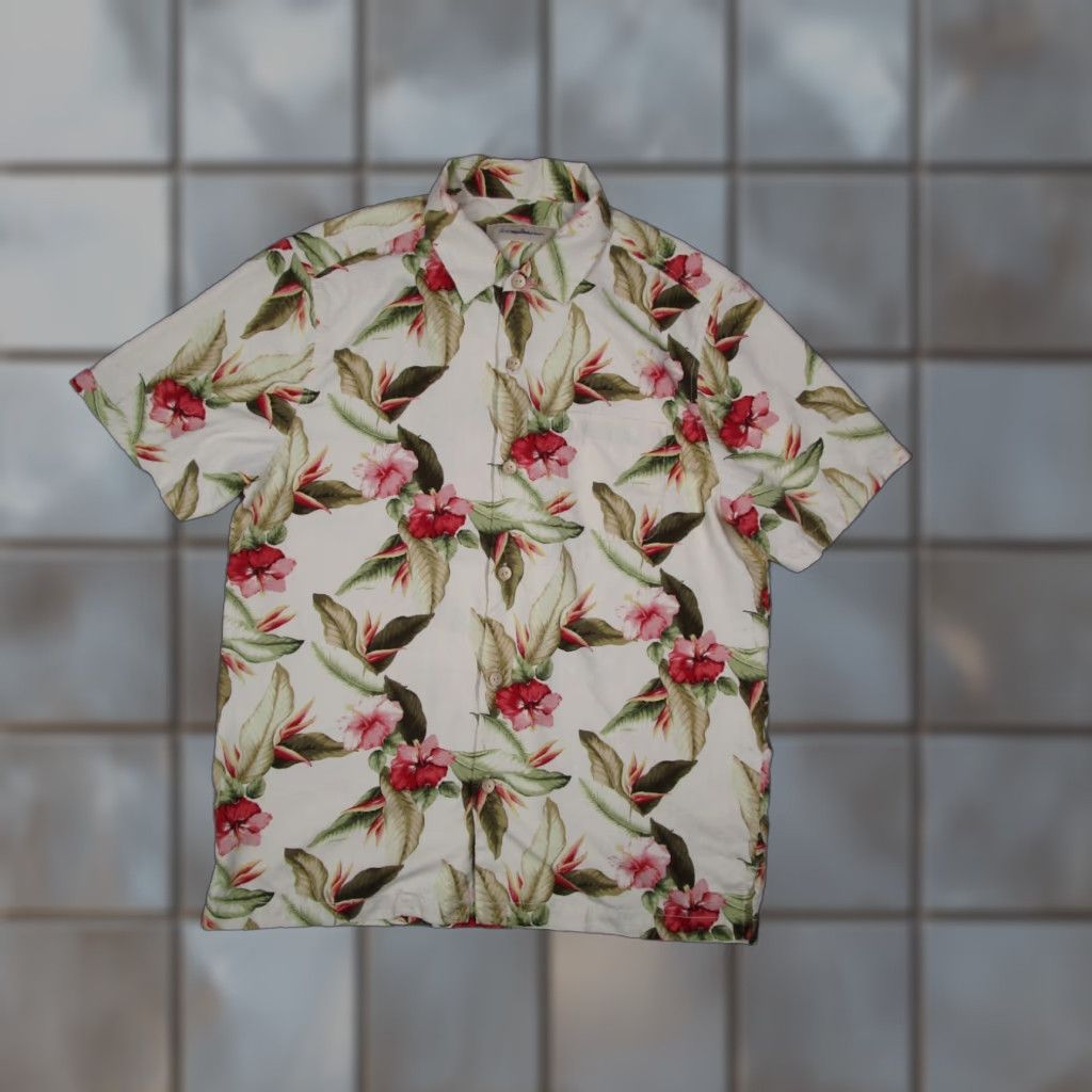 Tommy Bahama Tommy Bahama Shirt Men Large Beige Floral Silk Button Up Short Sleeve Hawaiian Mens Size US L / EU 52-54 / 3 - 1 Thumbnail