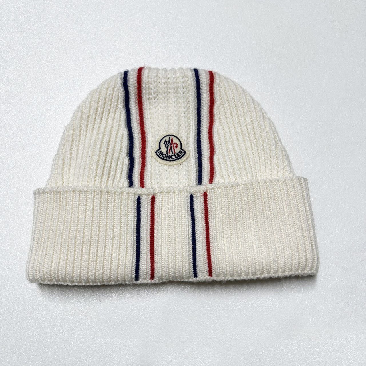 Moncler Moncler Tricolour Beanie Cream white mens Knit Hat Size ONE SIZE - 1 Thumbnail