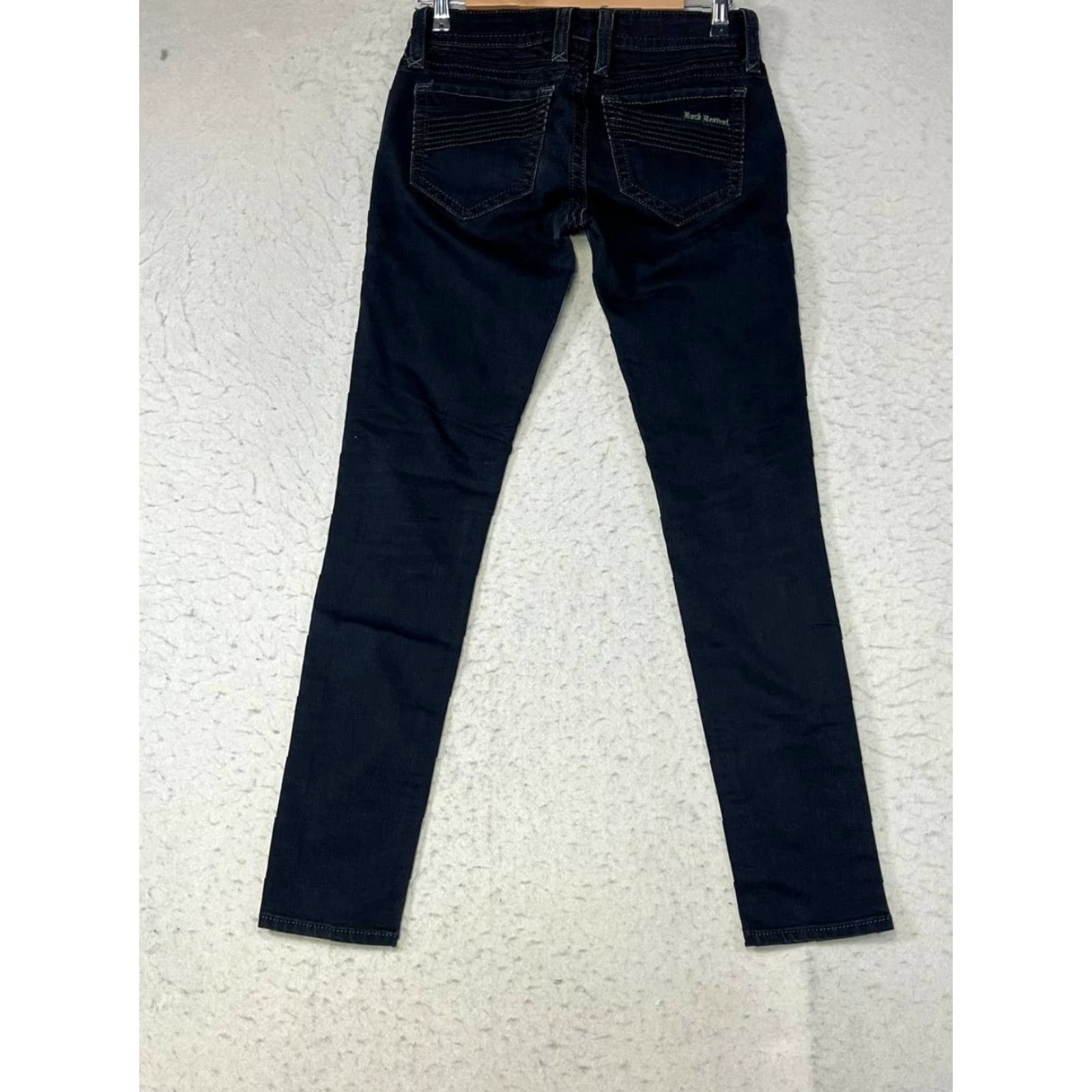 Vintage Rock Revival Jeans Sherry Easy Skinny Sz 27 Low Rise Rhinestone Embroidered Black Denim 5-Pocket Womens Size 27" / US 4 / IT 40 - 2 Thumbnail