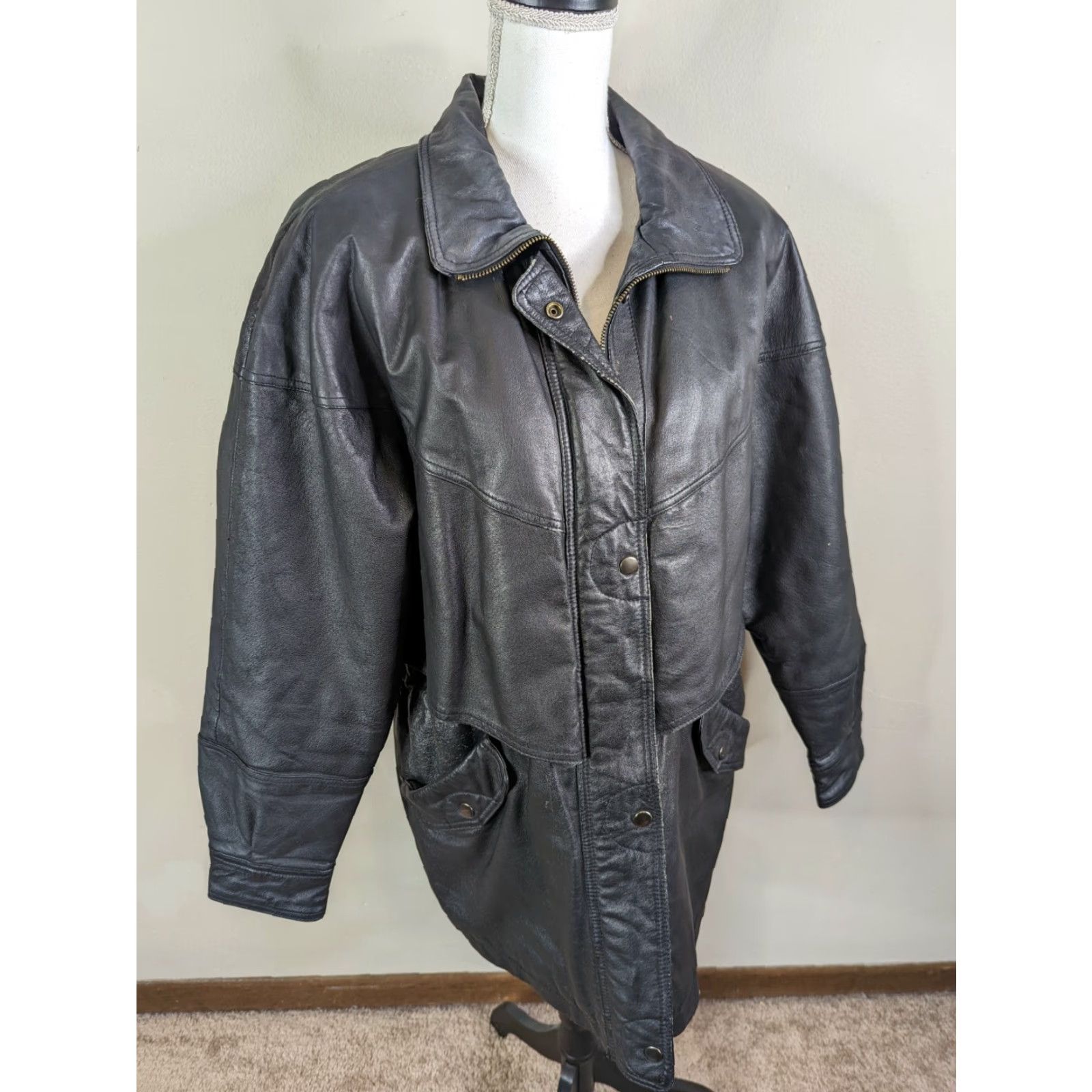 Vintage VINTAGE 80s Liz Baker Leather Coat Jacket Womens M Black Oversized Relaxed Car Coat Size M / US 6-8 / IT 42-44 - 4 Thumbnail