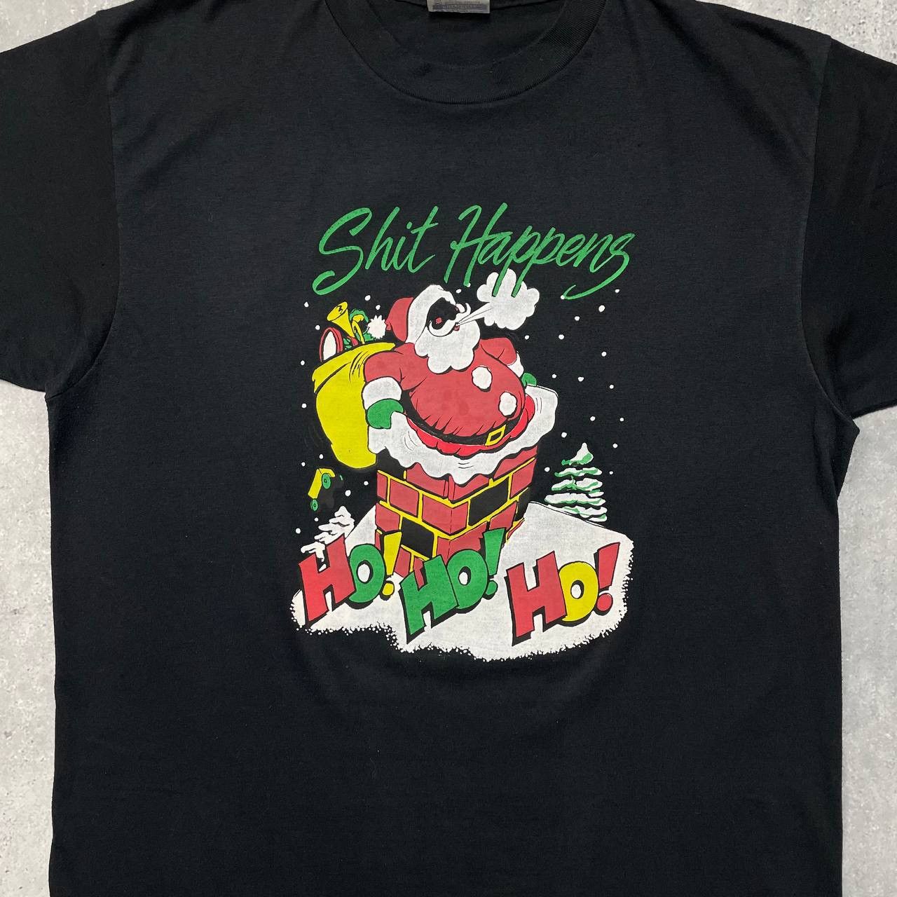 Band Tees Vintage 80s 90s Santa Claus Shit Happens Humor T Shirt Black Size US XL / EU 56 / 4 - 2 Thumbnail