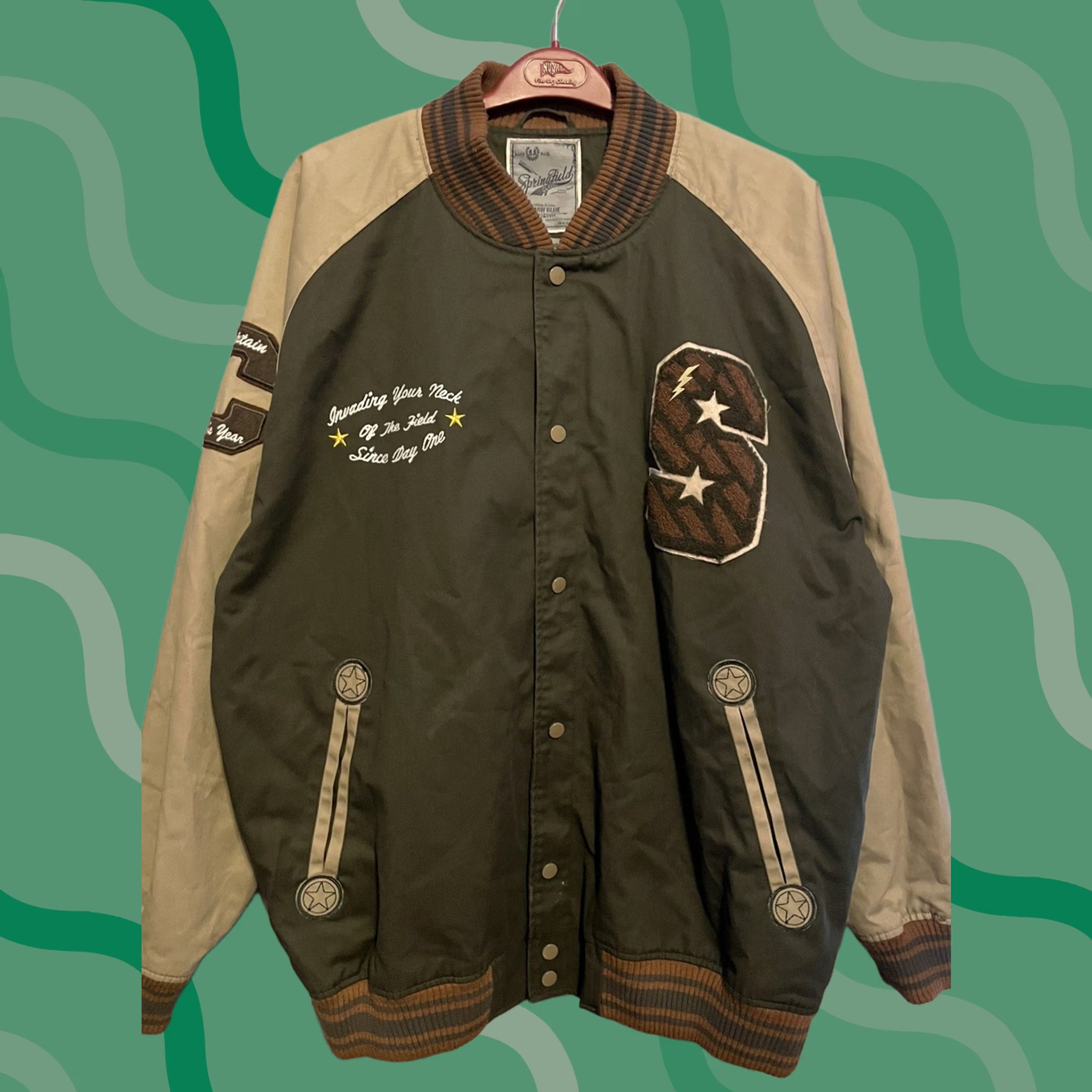 Springfield Springfield Jacket Mens 2XL Classic Varsity Triumphant Size Green Beige D118 Size US XXL / EU 58 / 5 - 1 Thumbnail
