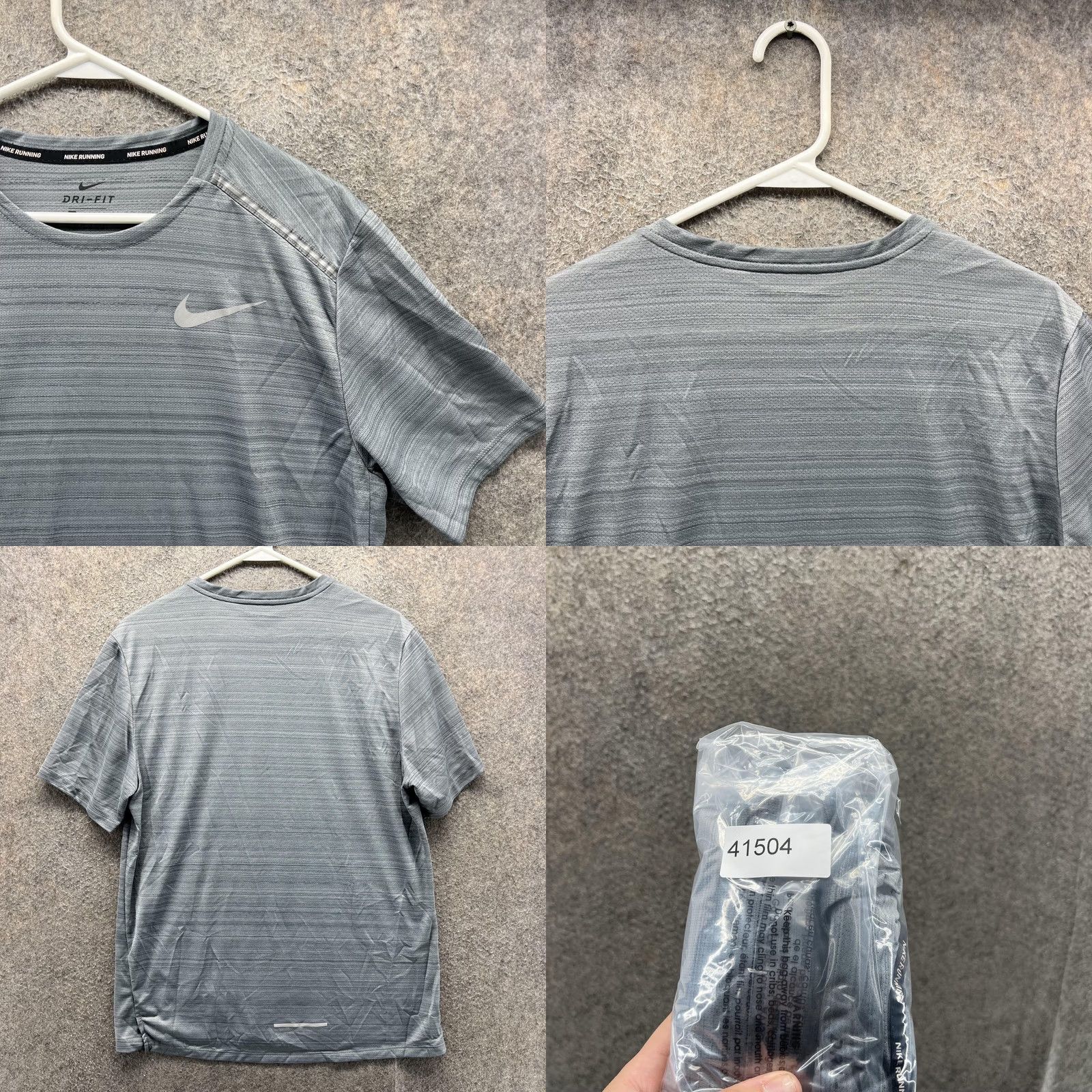 Nike Nike Dri-FIT Shirt Mens Large Gray Short Sleeve Striped Running Top Size US L / EU 52-54 / 3 - 8 Thumbnail