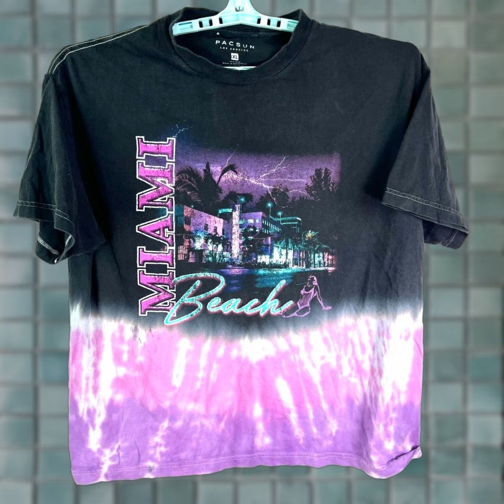 Pacsun PacSun Miami Beach Tie Dye T-Shirt Mens XL Purple Graphic Print Size US XL / EU 56 / 4 - 1 Thumbnail