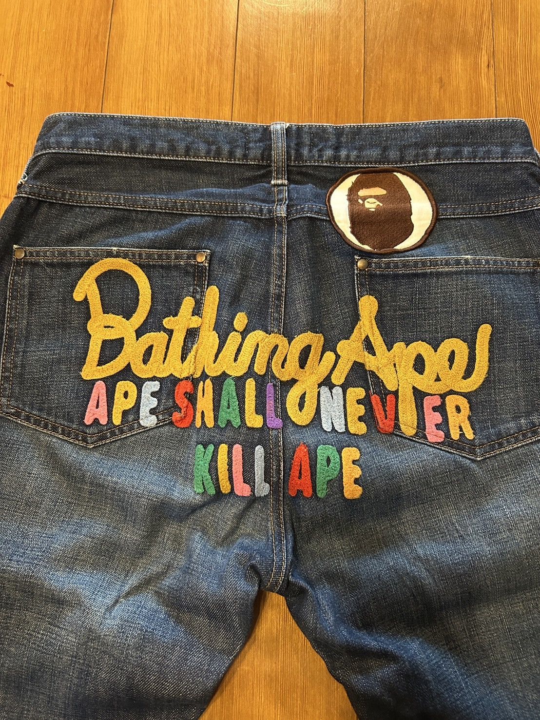 Bape Bape Champion Multi Logo Denim Spell Out Size US 30 / EU 46 - 3 Thumbnail