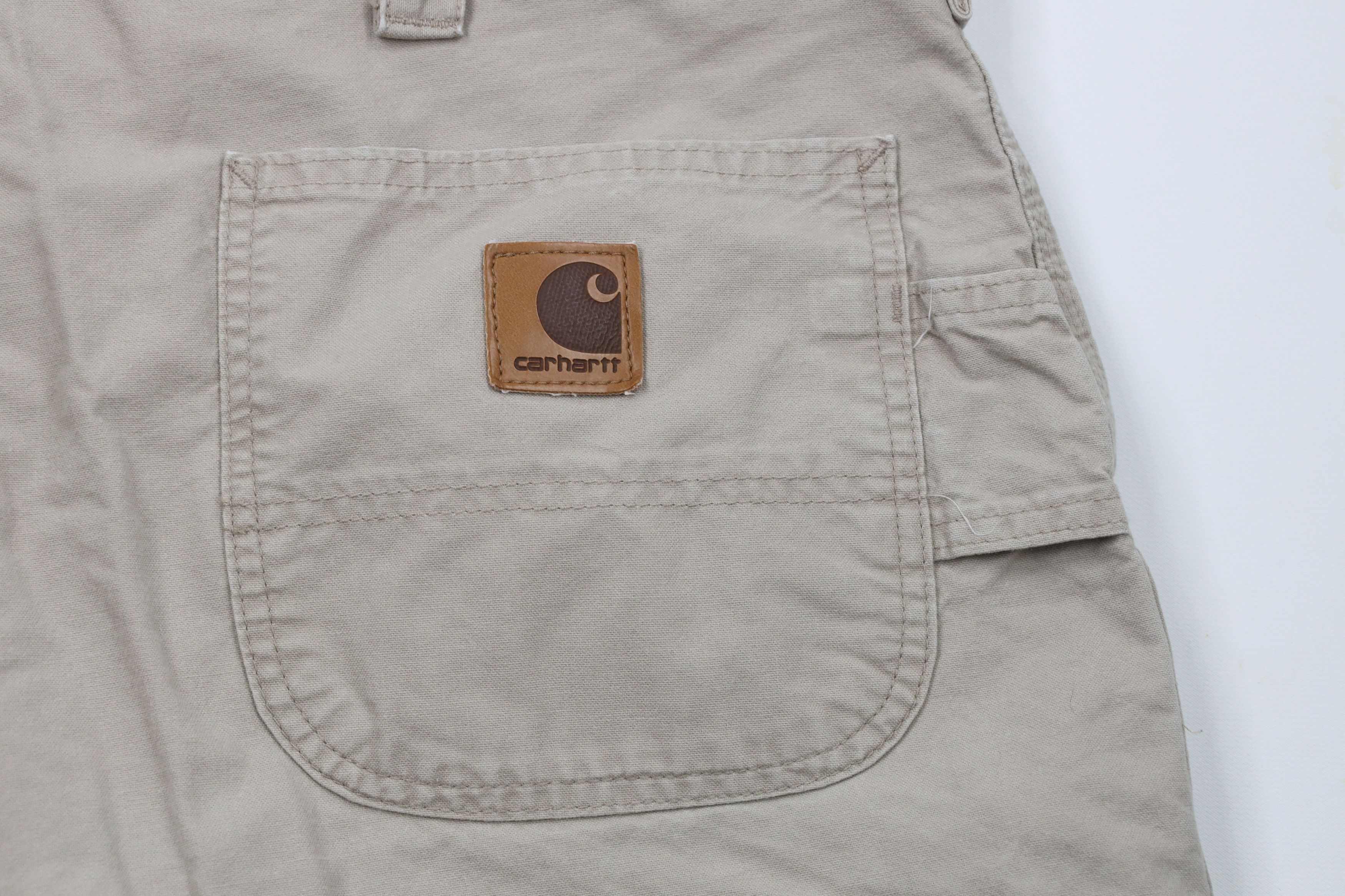 Carhartt × Vintage Vintage Carhartt Spell Out Dungaree Work Shorts Beige Cotton Size US 38 / EU 54 - 11 Thumbnail
