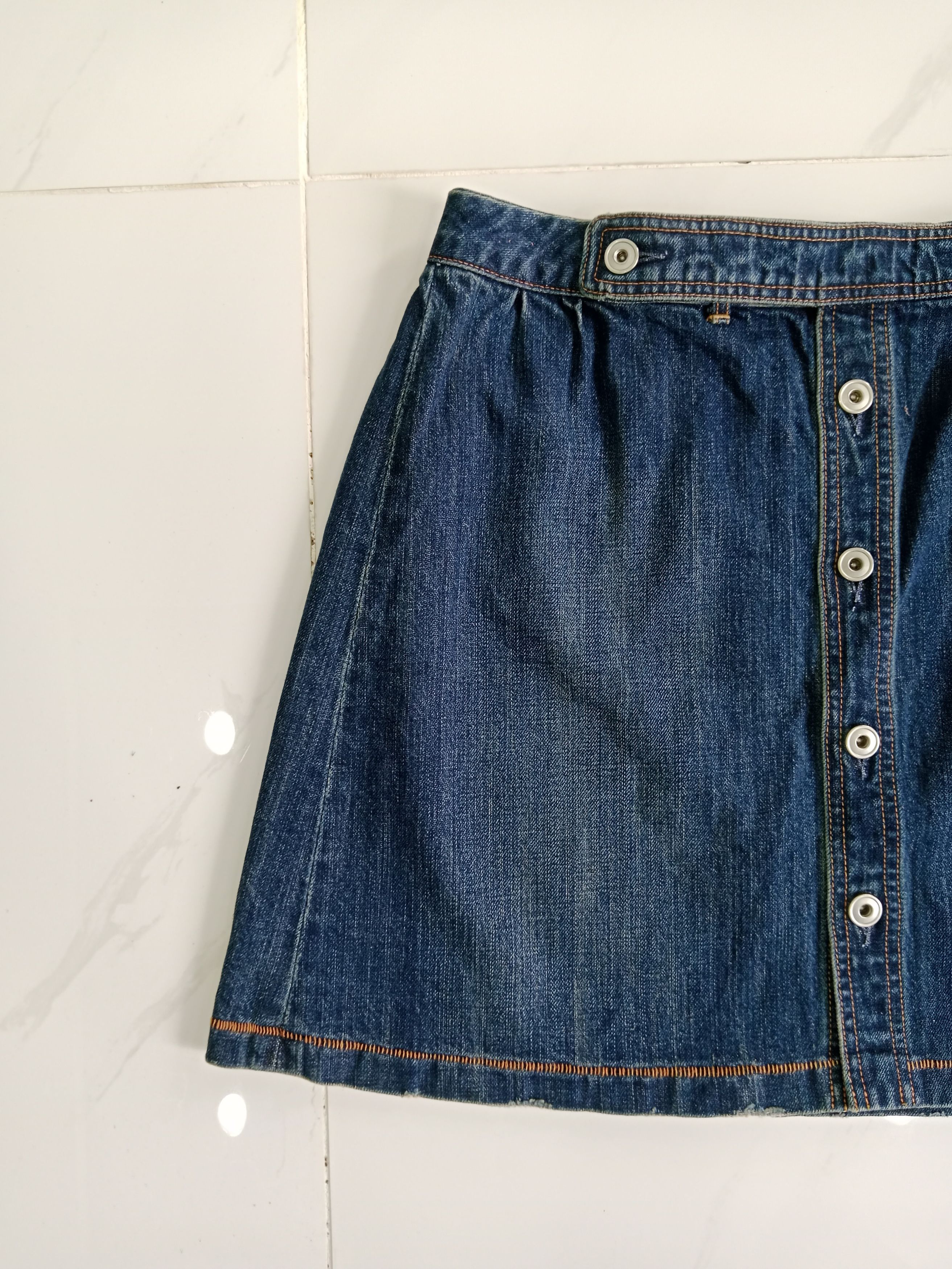 Vintage Spick And Span Blue Denim Skirt Japanese Brand Size 31" - 6 Thumbnail