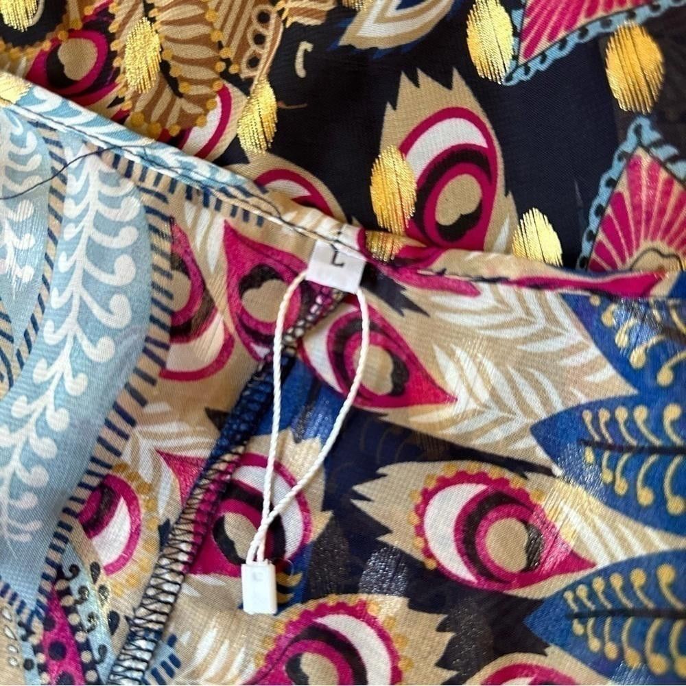 Designer Vibrant Bohemian Kimono Cover-Up - Peacock Boho Size XL / US 12-14 / IT 48-50 - 4 Thumbnail