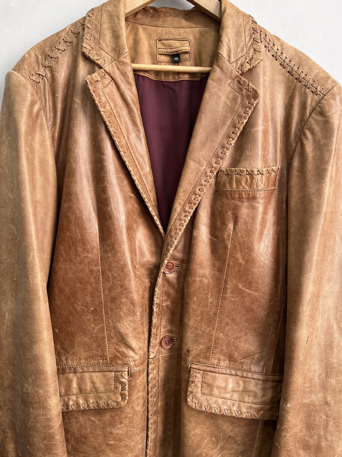 14th Addiction STITCHING AVANT GARDE DISTRESSED LEATHER BLAZER JACKET Size US M / EU 48-50 / 2 - 5 Thumbnail