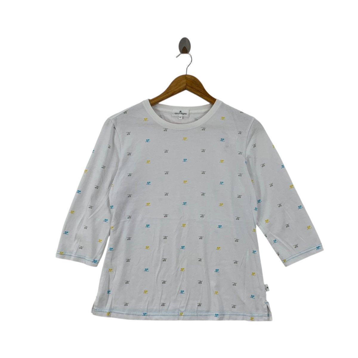 Vintage COURREGES PARIS MONOGRAM Over Print Tee Shirt Top