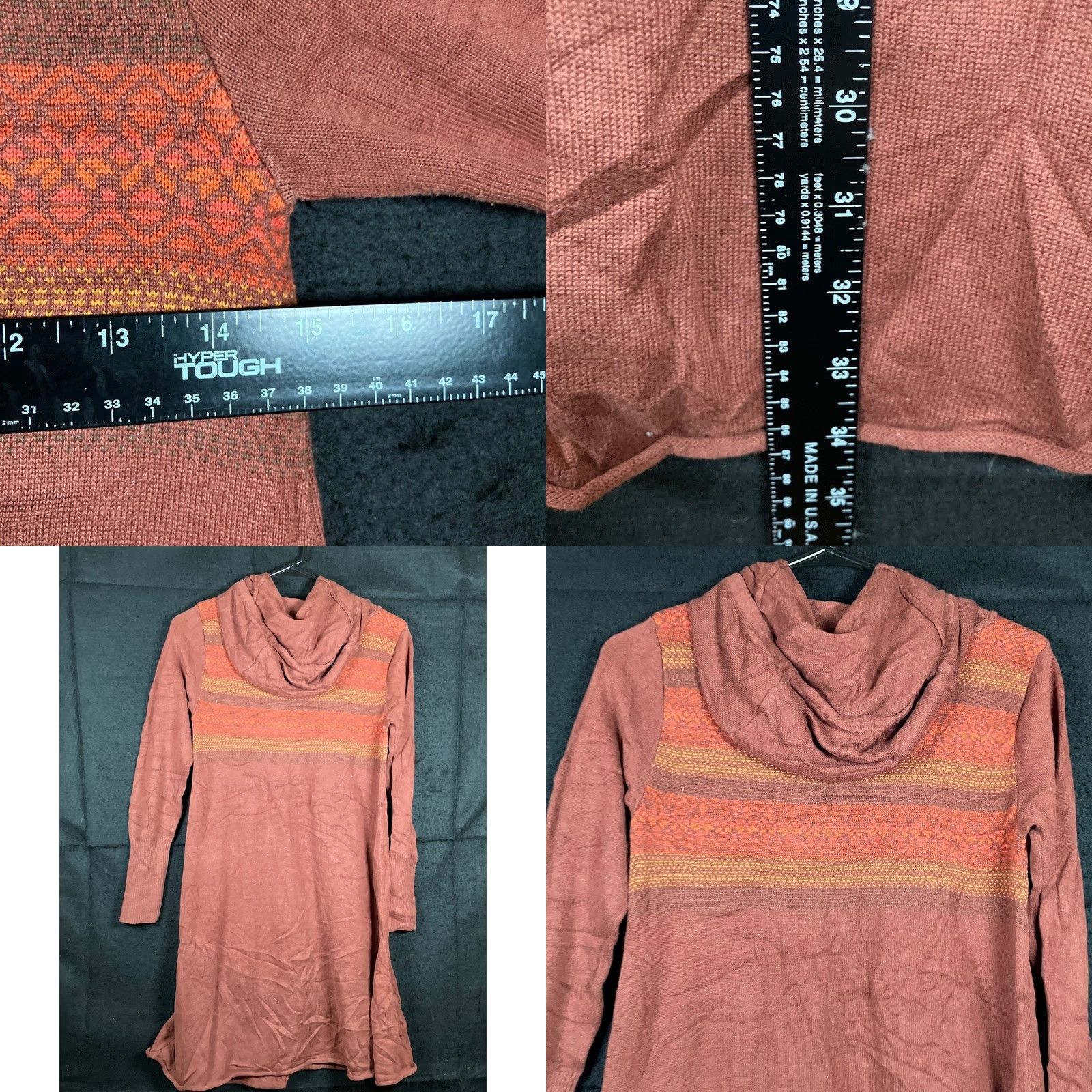 Prana VINTAGE PrAna Womens Sweater Dress Hooded Fair Isle Cotton Blend Small Terracotta CoCo Winter Casual Womens Size S / US 4 / IT 40 - 8 Thumbnail