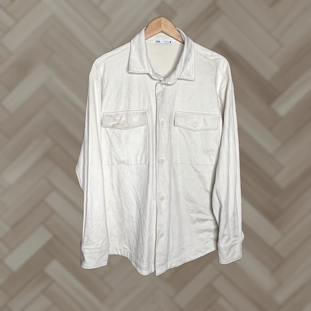 Zara Zara Womens White Long Sleeve Button-Up Size Large 2 Pocket Shirt Womens Size L / US 10 / IT 46 - 1 Thumbnail