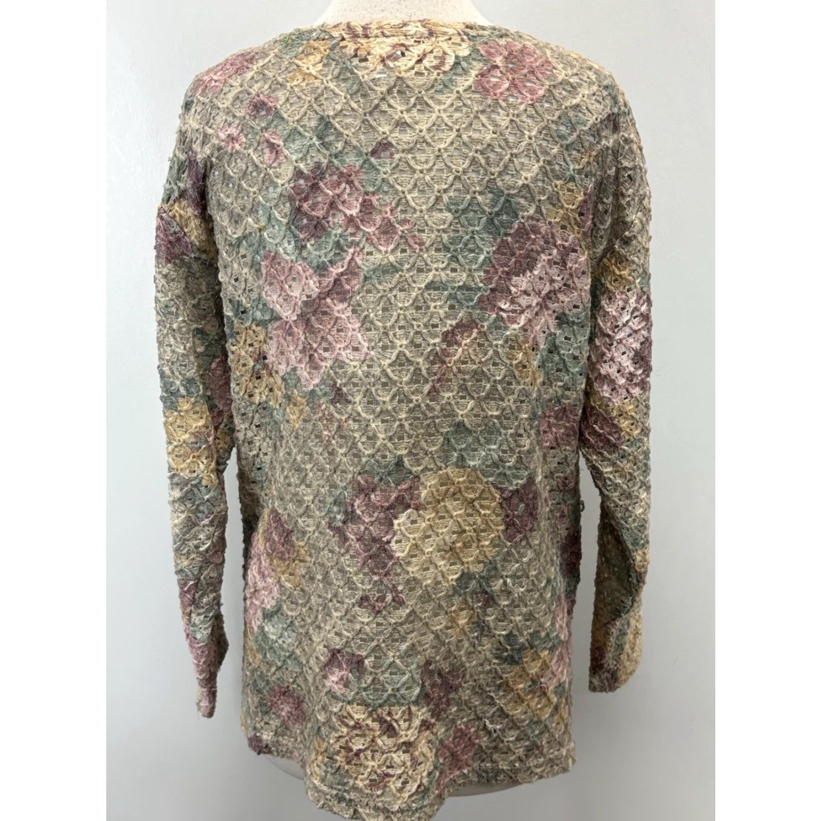 Vintage VINTAGE Cape Isle Knitters Floral Crochet Sweater Womens Large Tunic 90s Cottagecore Size L / US 10 / IT 46 - 3 Thumbnail