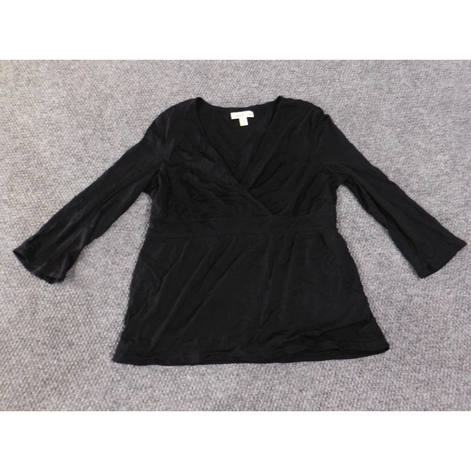 Coldwater Creek VINTAGE Coldwater Creek Shirt Womens Medium Black 3/4 Sleeve V-Neck Lined Wrap Tunic Blouse Mens? Wait not. Size M / US 6-8 / IT 42-44 - 3 Thumbnail