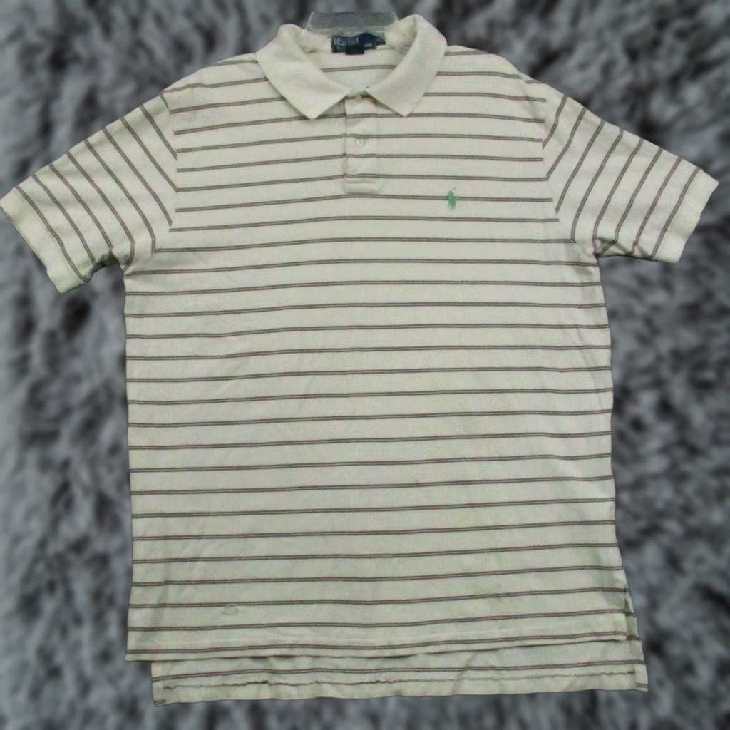 Polo Ralph Lauren Polo Ralph Lauren Shirt XL Men White Stripe Short Sleeve Green Pony Size US XL / EU 56 / 4 - 1 Thumbnail