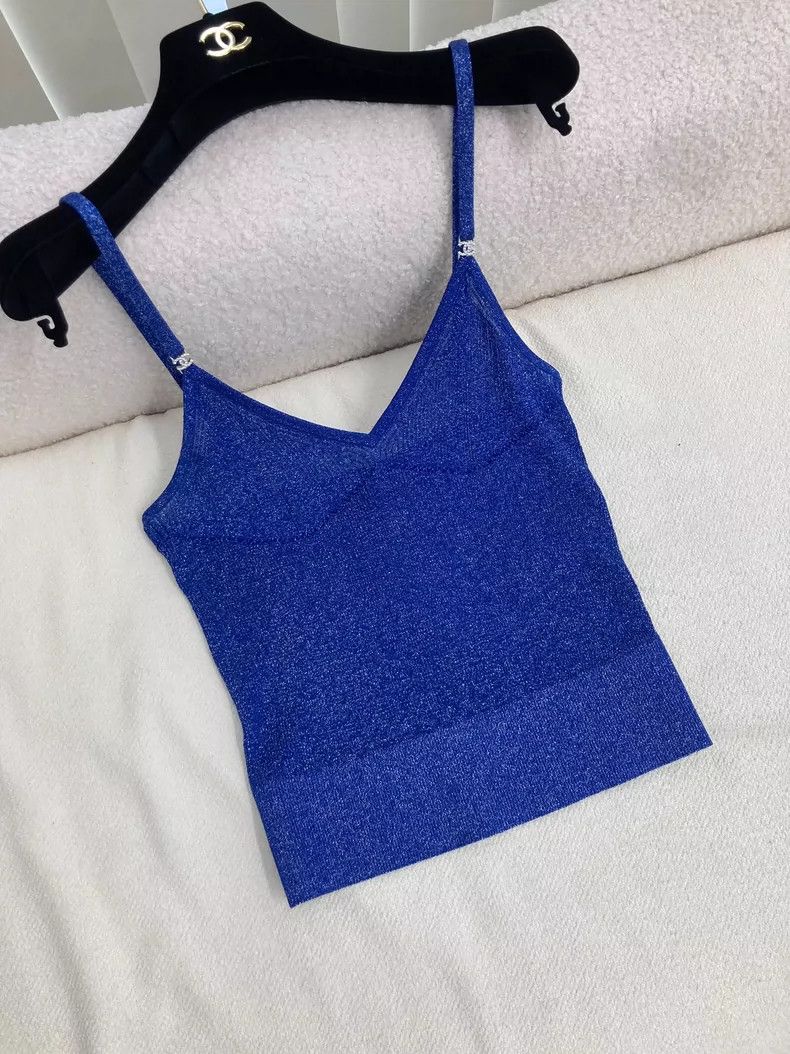 Chanel Blue Sequin Spaghetti Strap Top - dmc