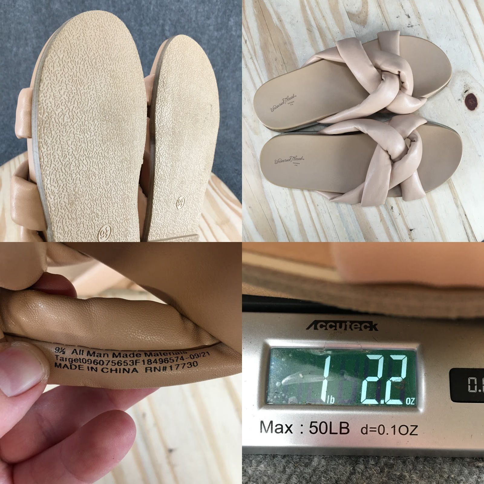 Vintage Universal Thread Sandals Womens 9.5 Slide Tan Faux Leather Slip On Casual Flats Size US 10 / IT 40 - 9 Thumbnail