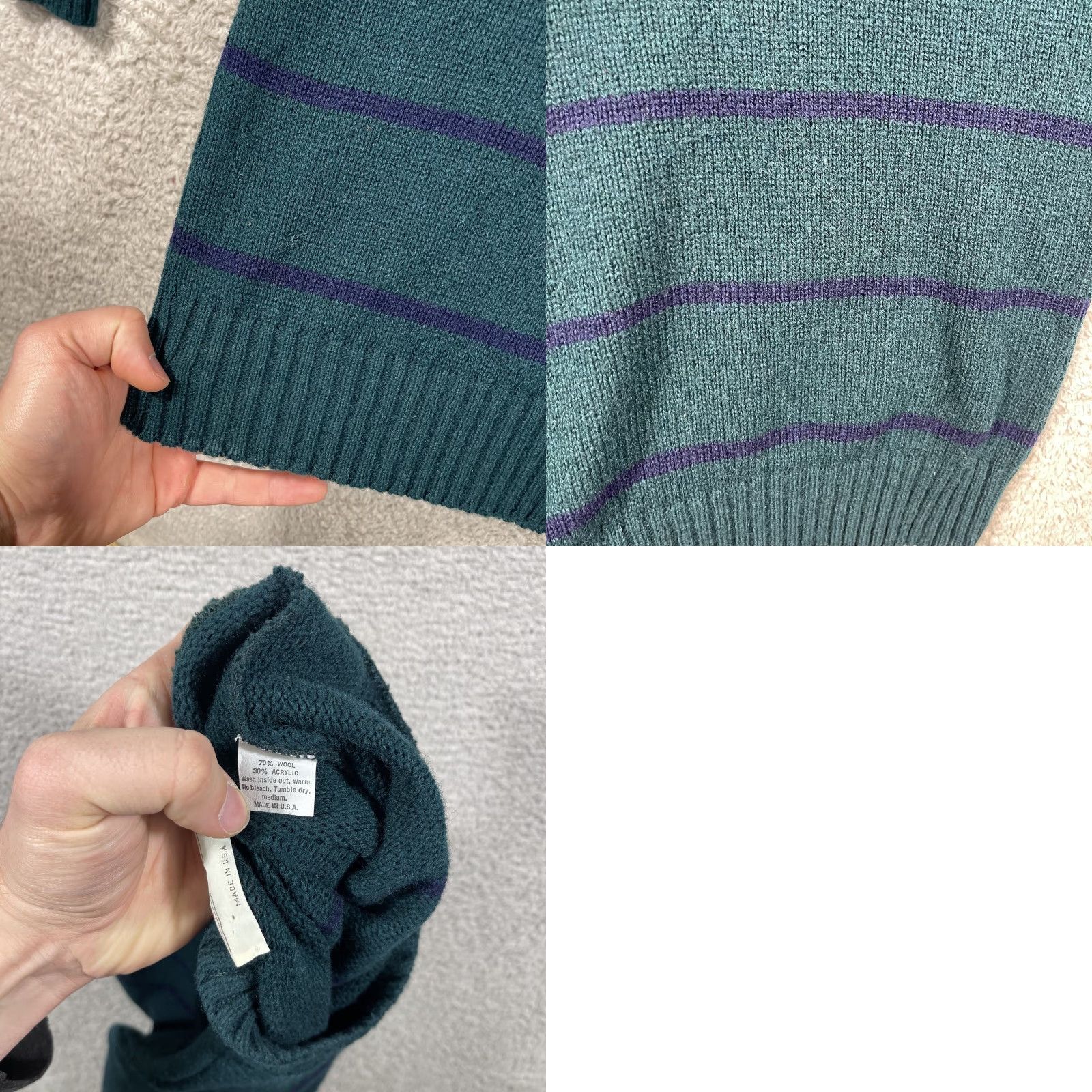 Vintage VINTAGE Lord Jeff Sweater Mens Large Green Striped Wool Blend Grunge USA Cobain Pullover Crew Neck 80s Size US L / EU 52-54 / 3 - 8 Thumbnail