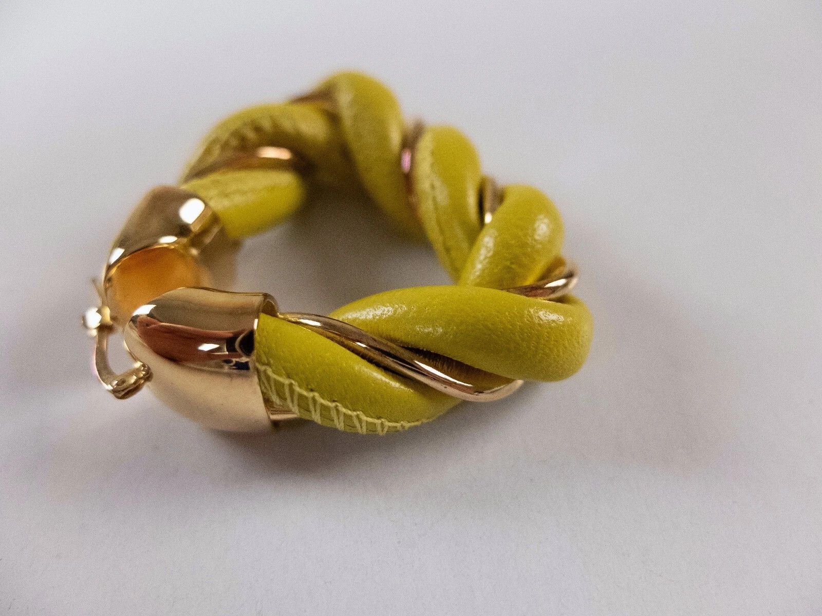 Bottega Veneta BOTTEGA VENETA Twist triangle yellow leather silver earrings Size ONE SIZE - 3 Thumbnail