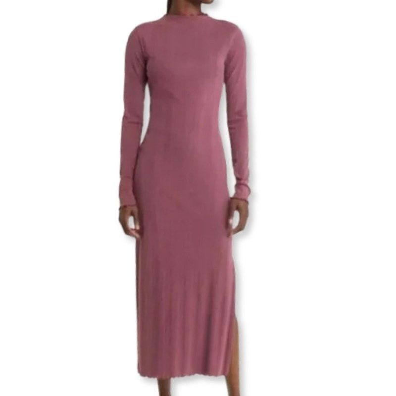 Treasure & Bond Treasure & Bond Midi Dress Bodycon Lettuce Edge Burgundy XXS Size XXS / US 00 / IT 34 - 1 Thumbnail