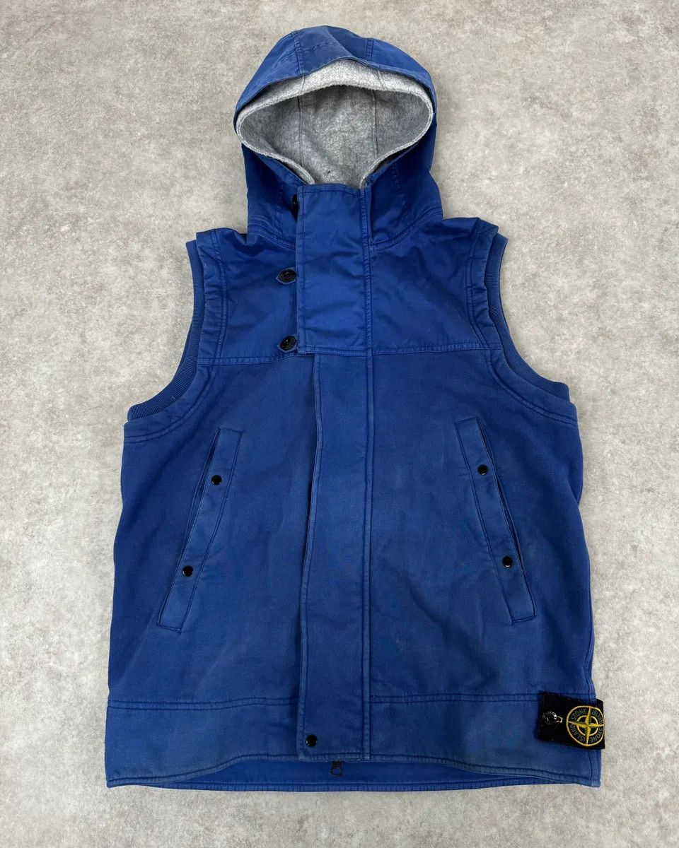 Stone Island Blue Hooded Sleeveless Jacket