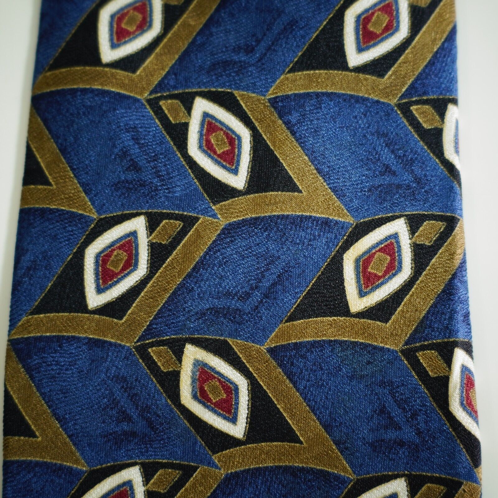 Vintage Harve Benard Blue Tan Geometric Abstract Jacquard Print Silk Size ONE SIZE - 2 Thumbnail