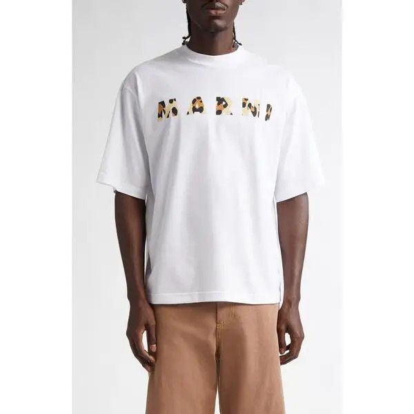 Marni o1w1db11125 Leopard Spot Logo Graphic T-Shirt in White Size US M / EU 48-50 / 2 - 1 Thumbnail