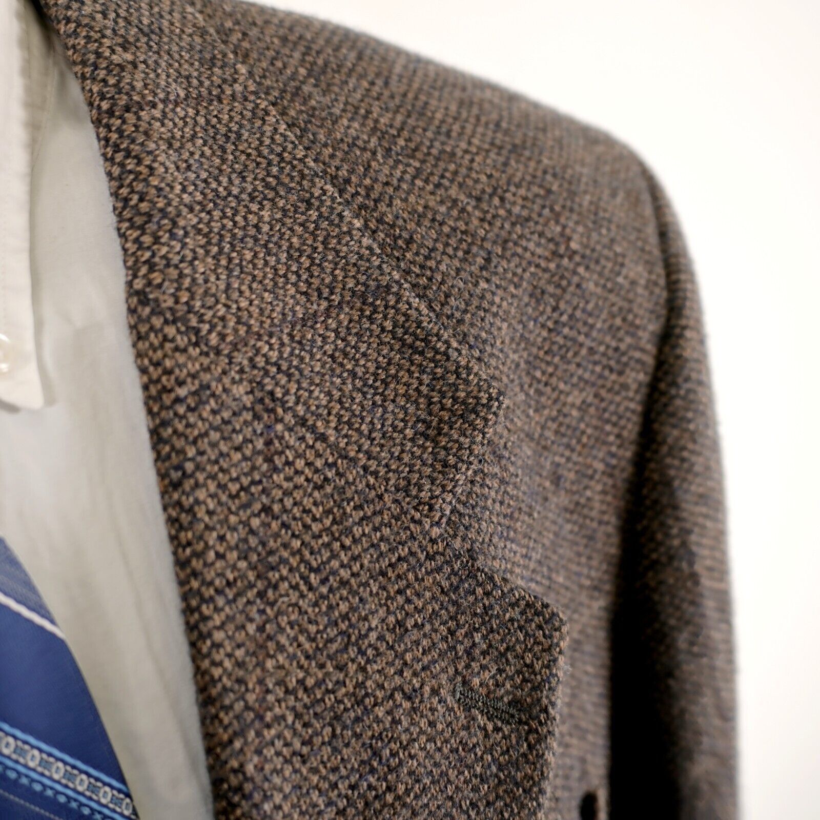 Bill Blass Bill Blass Tweed Wool Brown Black Birdseye Windowpane 2 Butt Size 44L - 2 Thumbnail