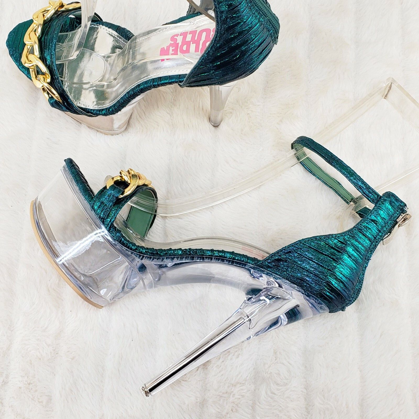 Other Voltaire Shimmery Green Closed Back Clear Platform High Heel Size US 6.5 / IT 36.5 - 8 Thumbnail