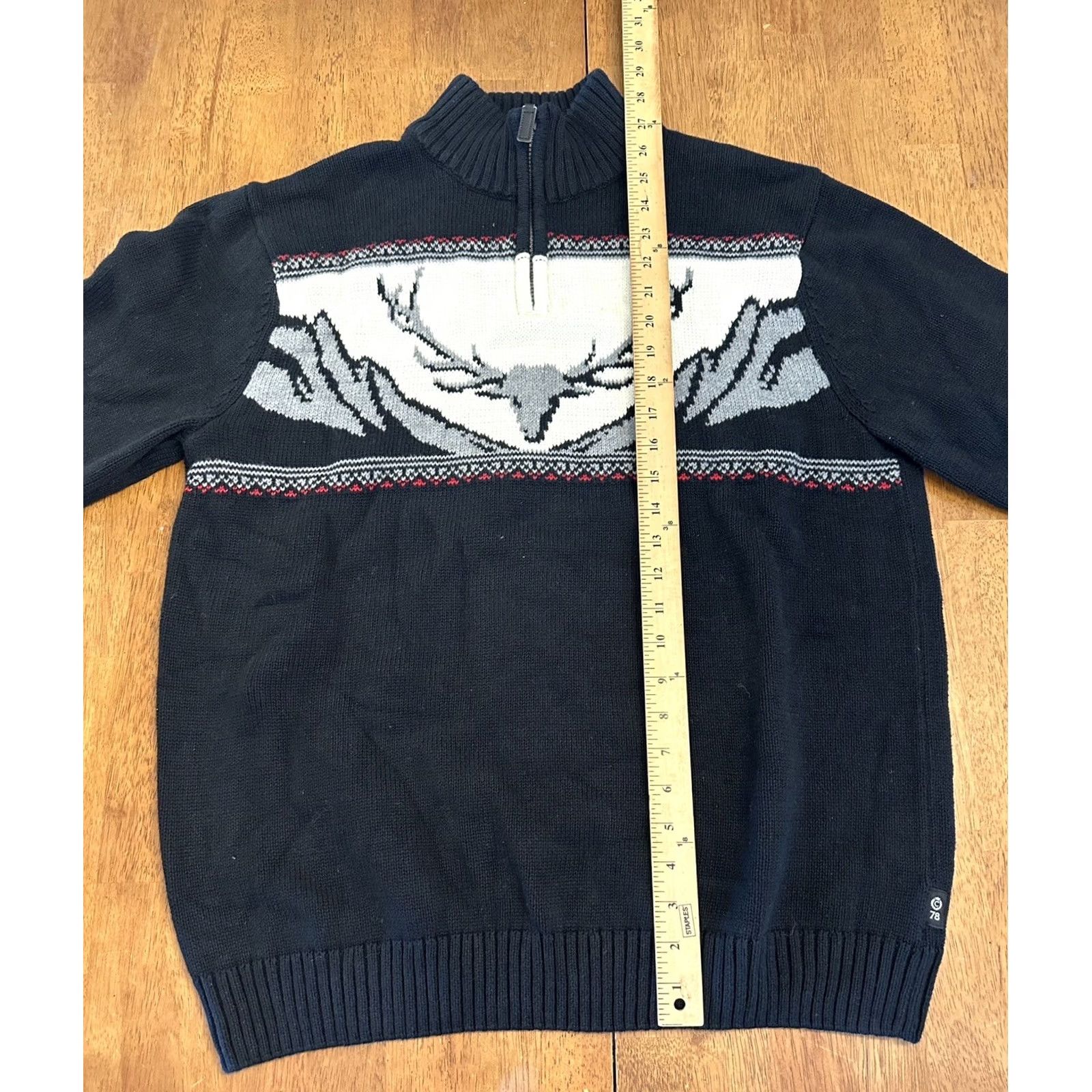 Chaps VINTAGE Chaps Ralph Lauren Deer Skull 1/4 Zip Knit Sweater XL Mens Black Cotton Pullover Size US XL / EU 56 / 4 - 7 Thumbnail