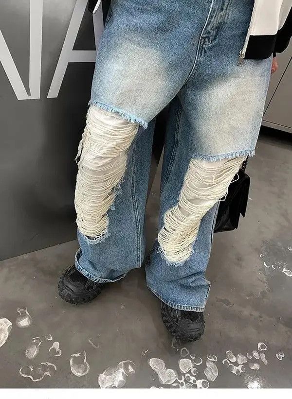 Jean Fujiwara x Asa Baggy distressed ripped wide leg y2k jeans Size US 34 / EU 50 - 5 Thumbnail