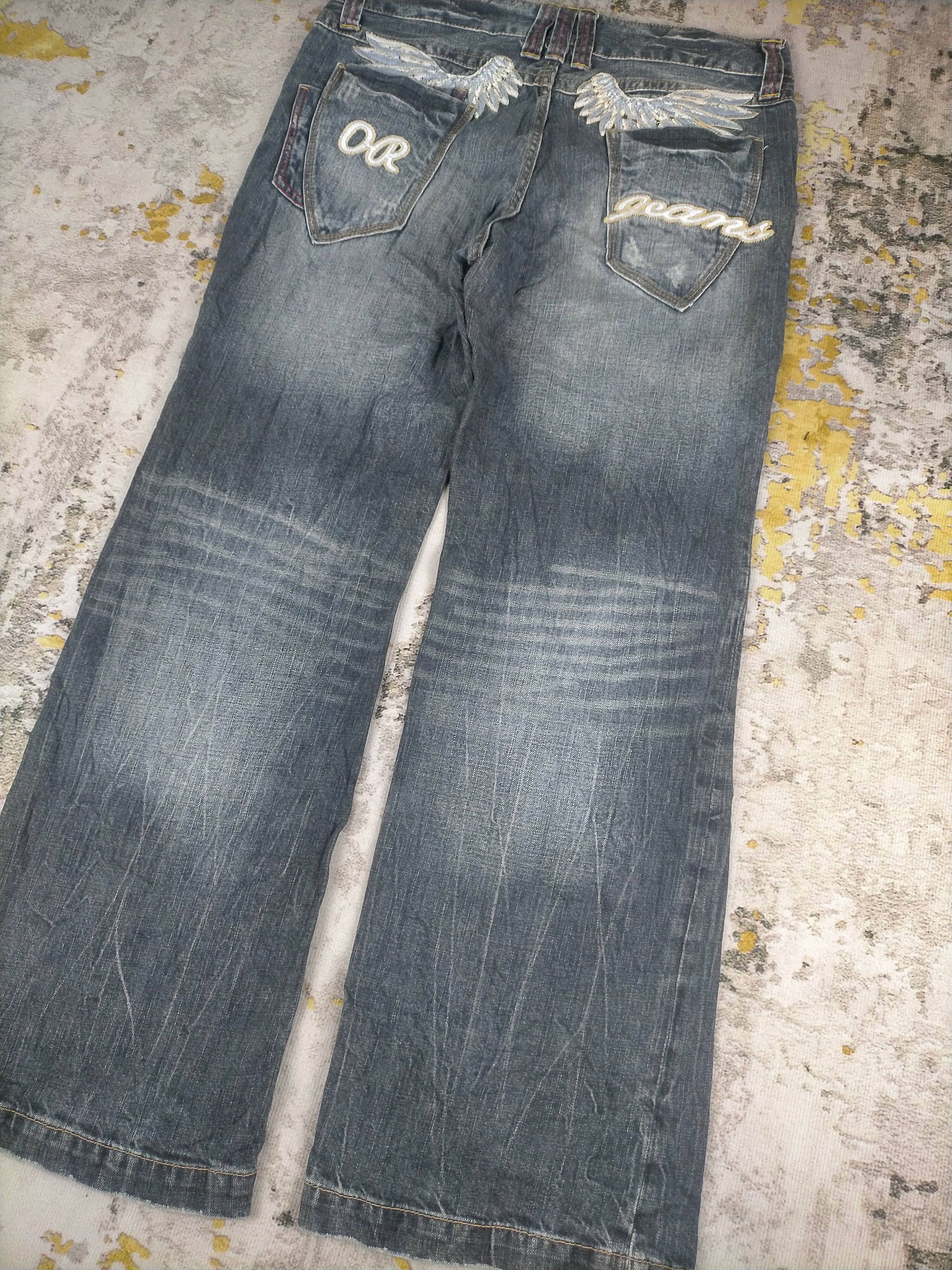 Tornado Mart 🔥 Super Baggy Flare Oririn Embroidery Mudwash Jeans Size US 34 / EU 50 - 6 Thumbnail