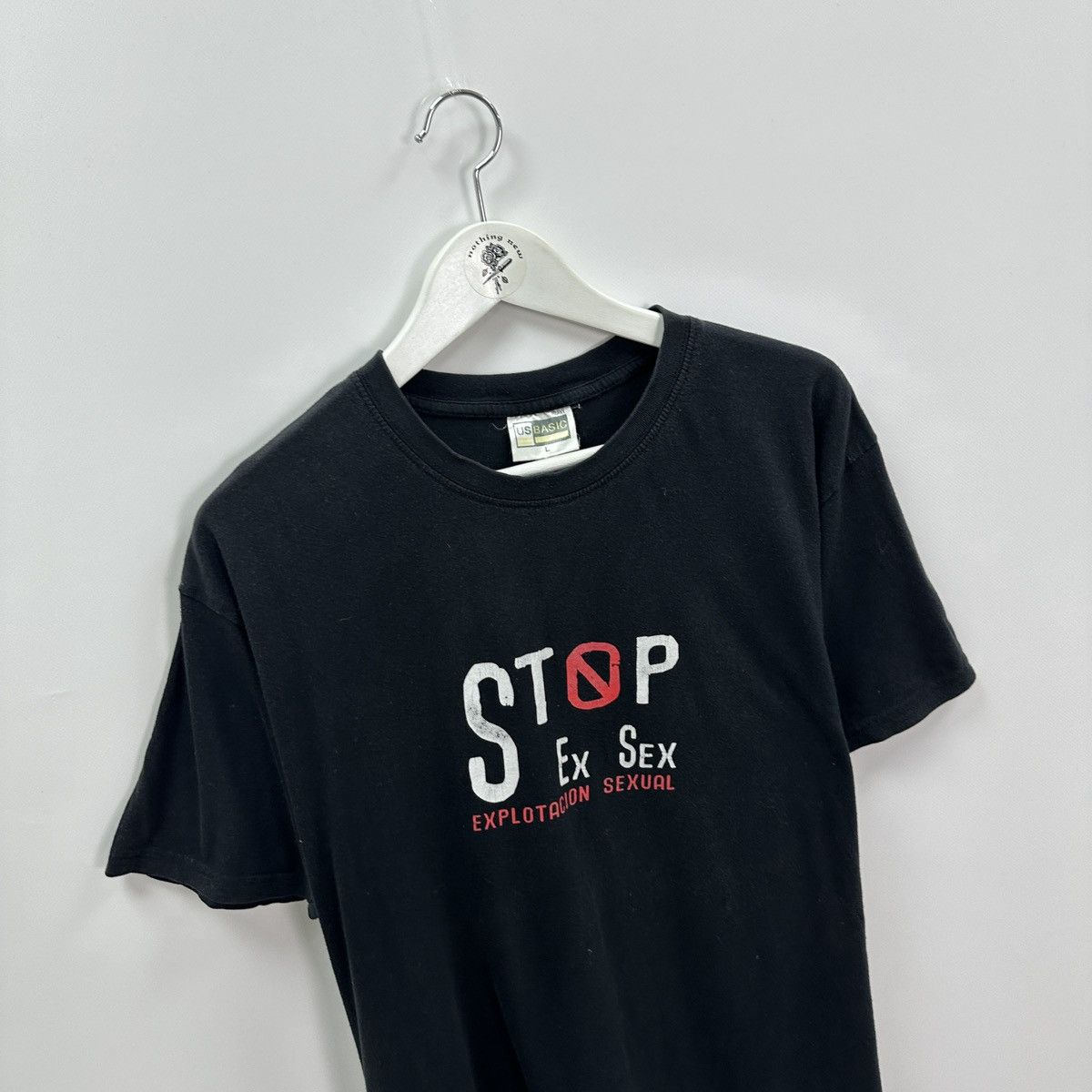 Vintage Vintage 00s Stop Ex Sex Explotacion sexual humor tee y2k Size US L / EU 52-54 / 3 - 4 Thumbnail