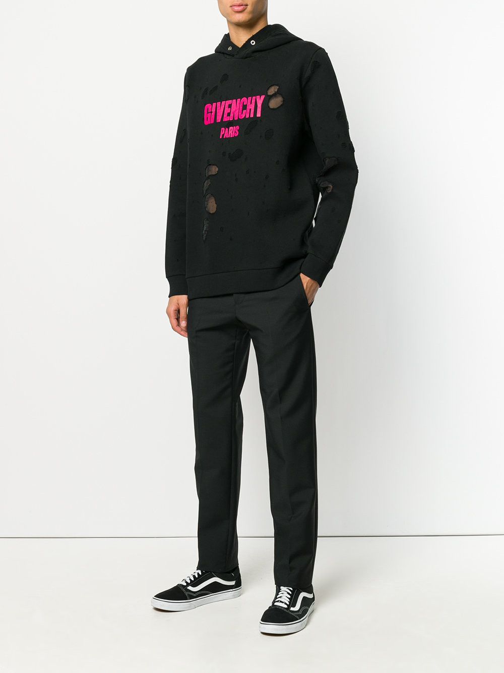 Givenchy Black Fuchsia Destroyed Logo Oversized Hoodie Size XS / US 0-2 / IT 36-38 - 3 Thumbnail