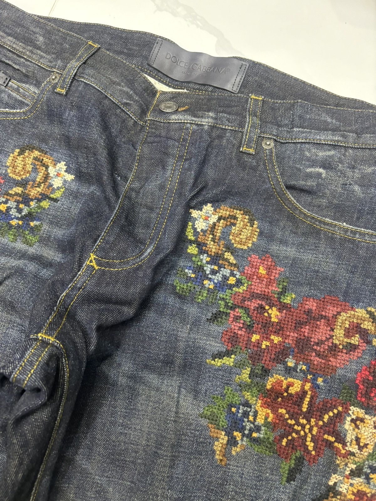 Dolce & Gabbana 🐎DOLCE & GABBANA FLOWER KNIT DISTRESSED DENIM JEANS Size US 35 - 9 Thumbnail