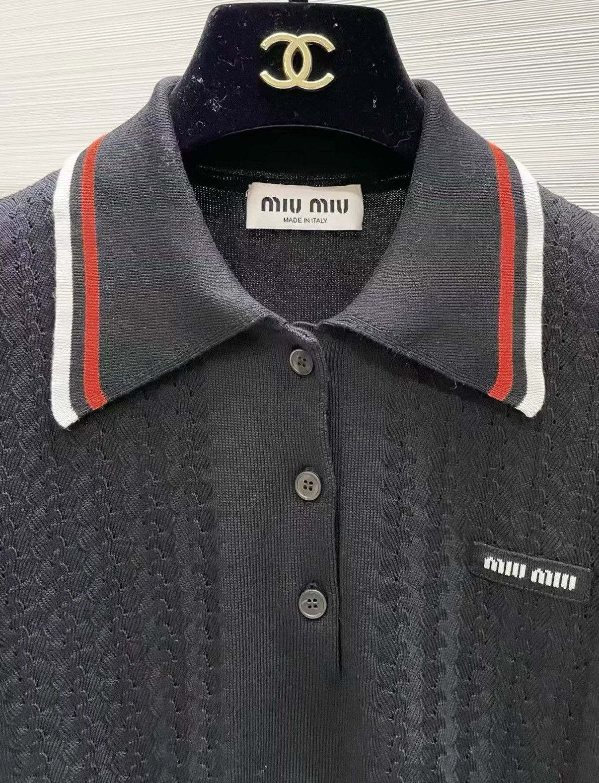 Miu Miu Miu Miu Classic Black Lapel Knit Polo Shirt J33 Size S / US 4 / IT 40 - 5 Thumbnail