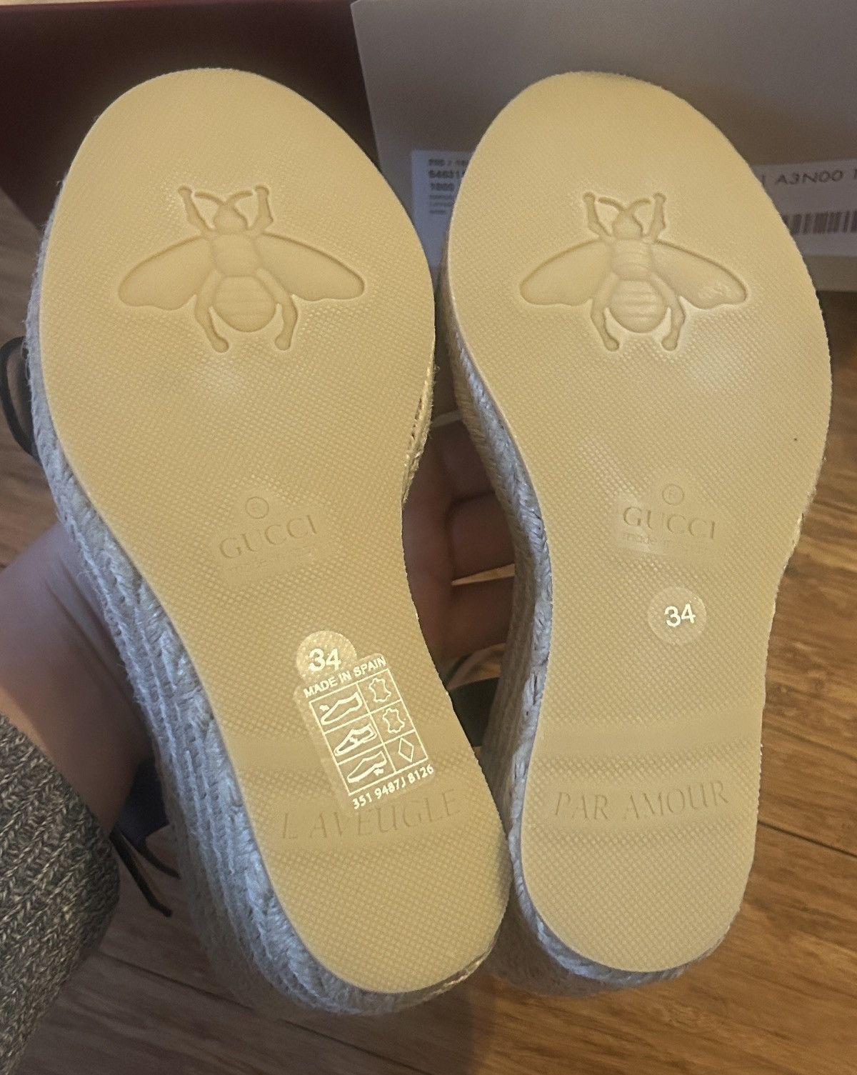 Gucci Gucci Double G 95mm Platform Espadrille Black Leather Sandal Size US 4 / IT 34 - 7 Thumbnail