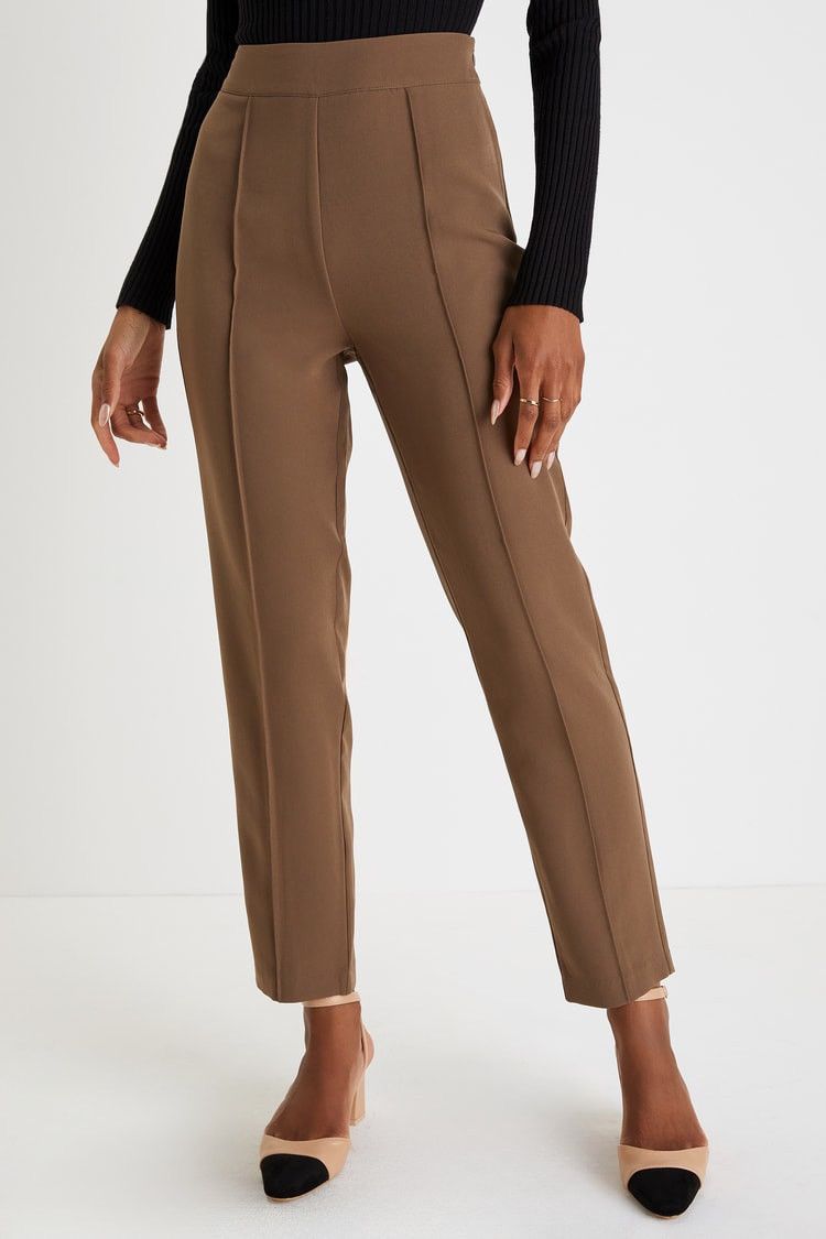 Lulus LULU’S Confidently Stylish Brown Pressed Seam Slim Leg Pants Size 28" / US 6 / IT 42 - 2 Thumbnail