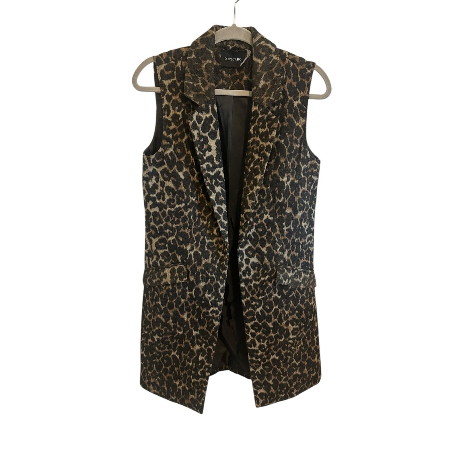 Other Dolce Cabo Brown Leopard Long Line Fleece Sleeveless Vest Size XS / US 0-2 / IT 36-38 - 2 Thumbnail