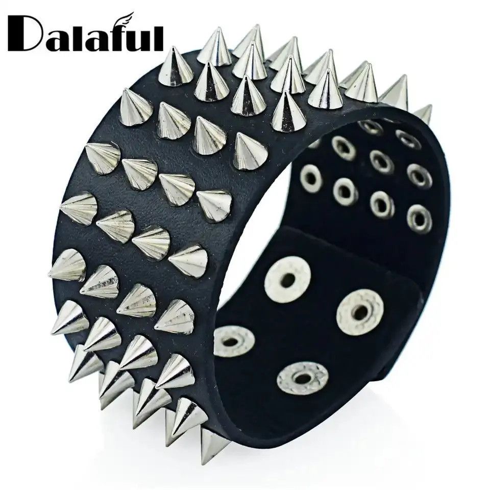 Designer × Leather Cuspidal Spikes Rivet Stud Leather Punk Gothic Bracelet Size ONE SIZE - 3 Thumbnail