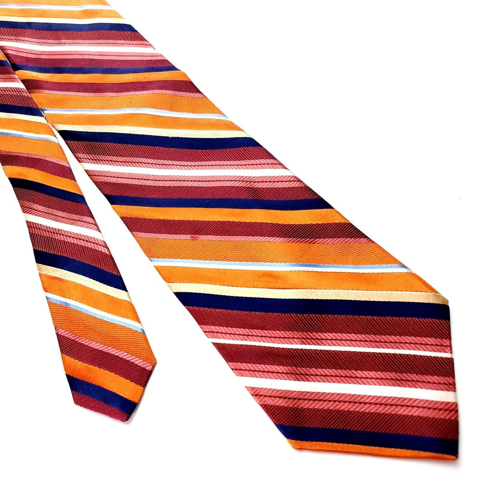 Designer John W. Nordstrom Orange & Red Silk Tie Woven Regimental Str Size ONE SIZE - 1 Thumbnail