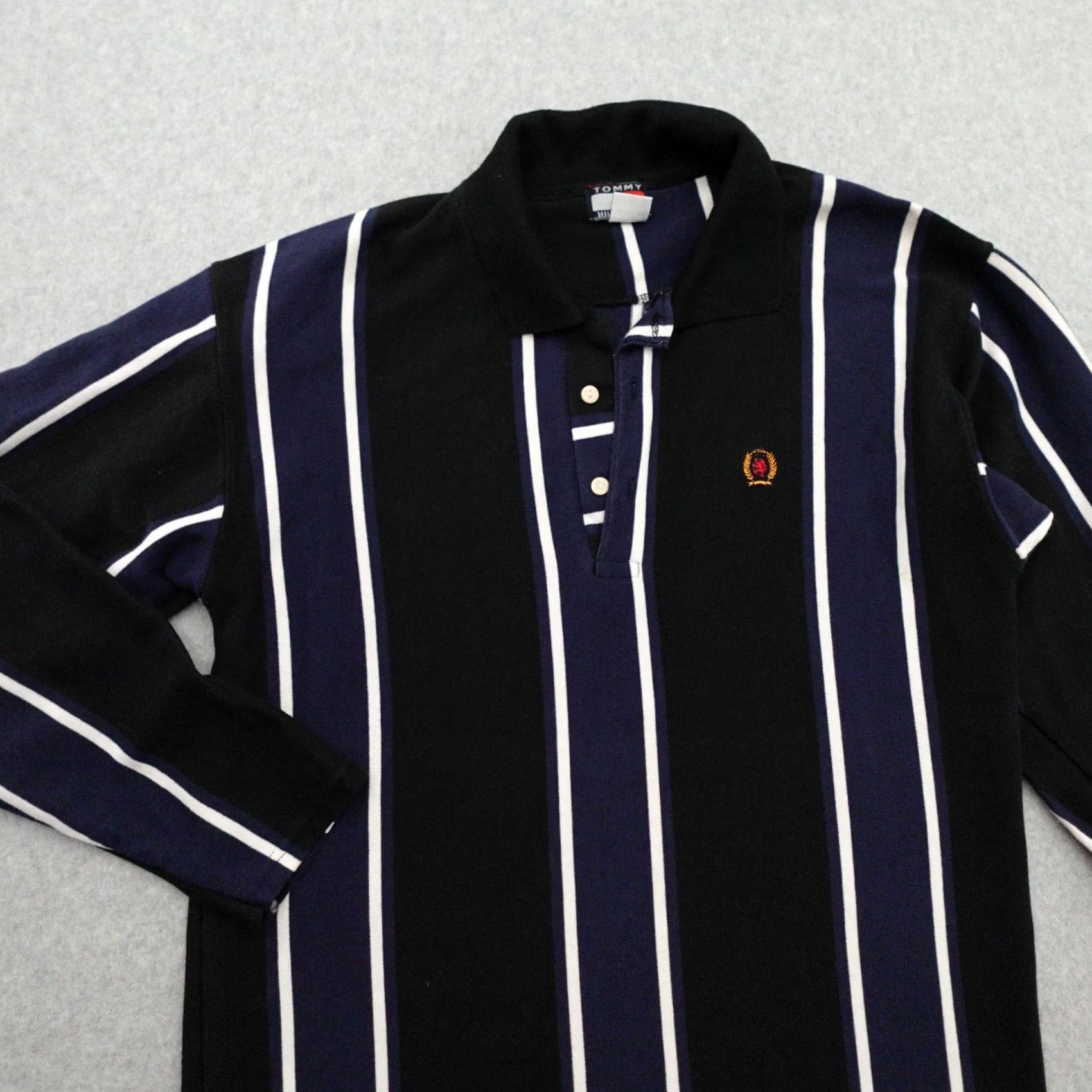 Tommy Hilfiger TOMMY HILFIGER Shirt XL Blue White Black Vertical Striped Polo Men Long Sleeve Button-Up Vintage Size US XL / EU 56 / 4 - 5 Thumbnail